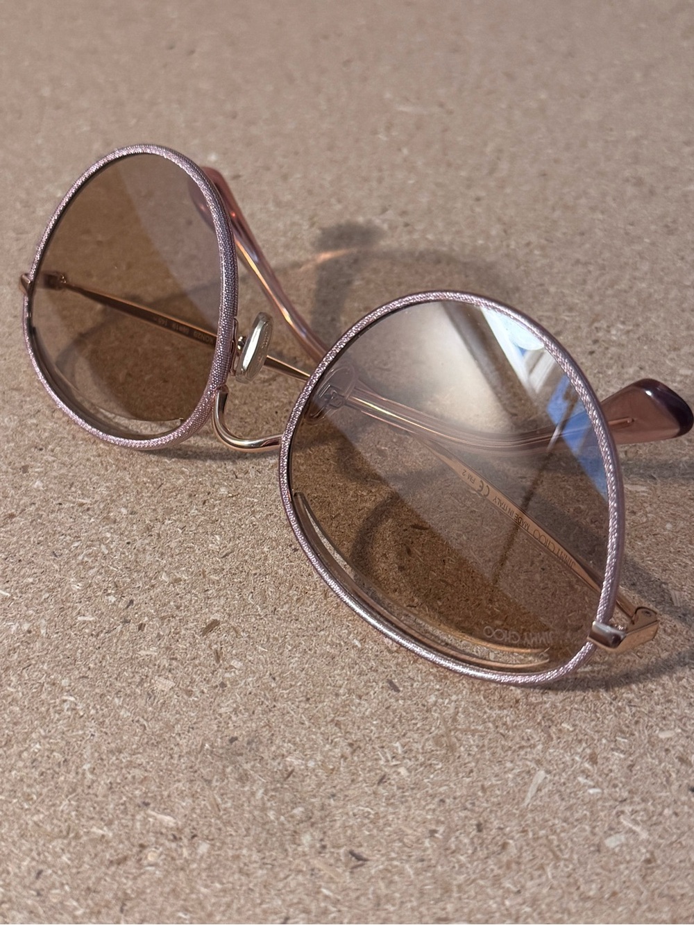 Jimmy Choo Round Metallic Pink Frame Sunglasses with Brown Lenses